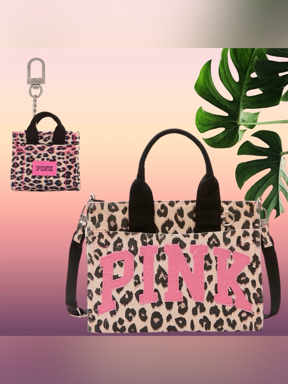 NEW RELEASE!! VS PINK MINI CROSSBODY BAG IN LEOPARD PRINT and keychain